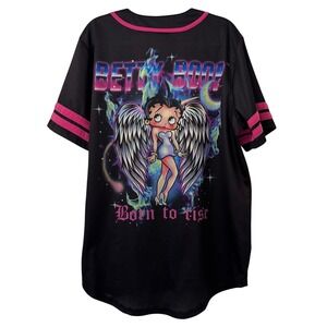 Betty Boop Angel Baseball Jersey L Black Pink Born To Rise Graphic Shirt